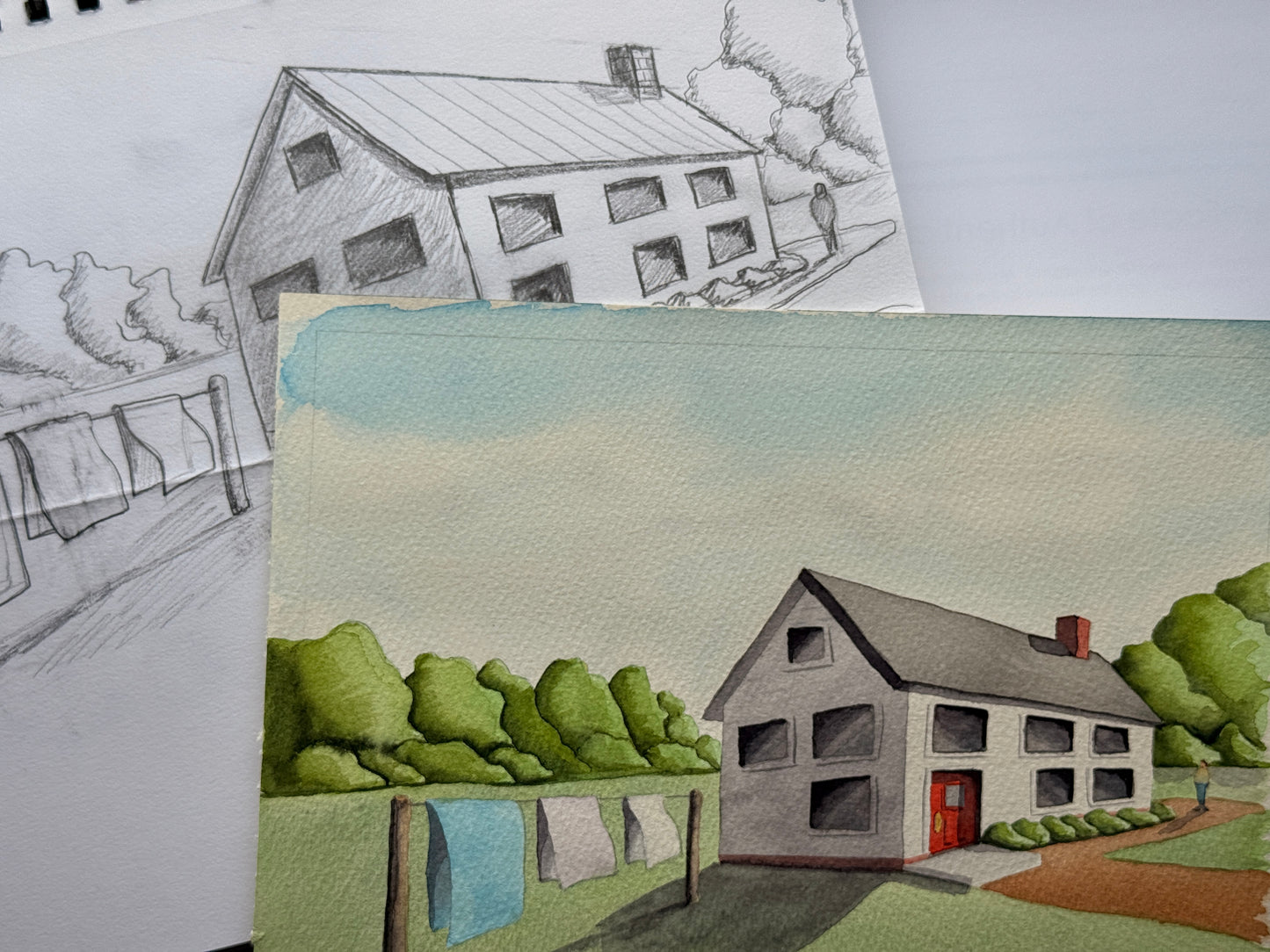 Original Art with planning sketch, “On the Line”
